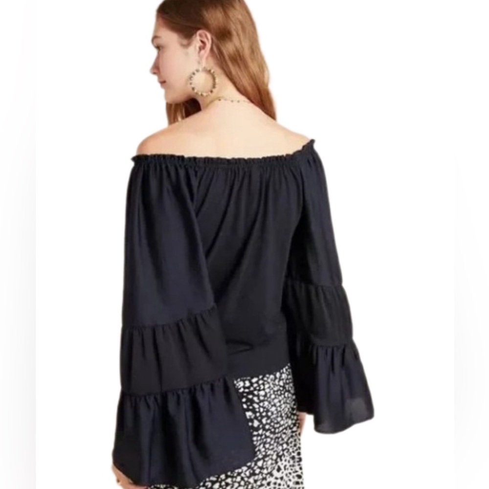 Anthropologie Black Off-Shoulder Blouse with Bell Sleeves - Picture 6 of 12